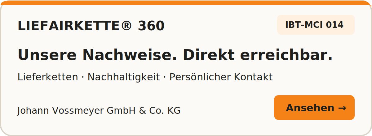 LIEFAIRKETTE® 360 – Nachweise und Ansprechpartner für Johann Vossmeyer GmbH & Co. KG, IBT-MCI 014