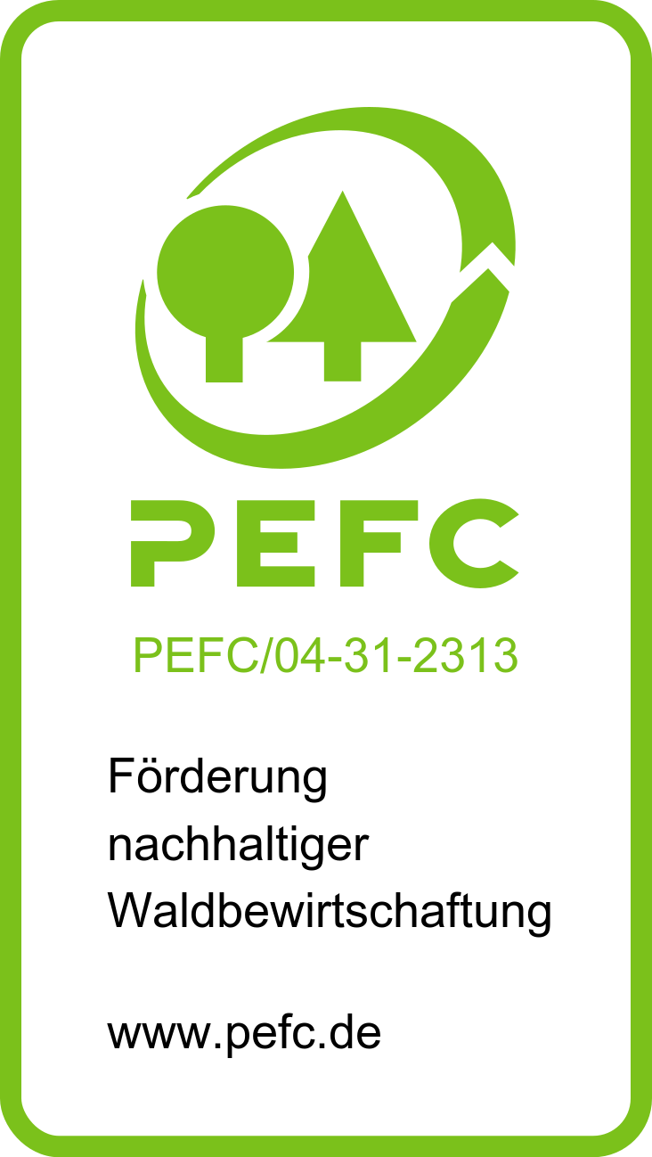 PEFC-Logo lang – PEFC/04-31-2313. Förderung nachhaltiger Waldbewirtschaftung.